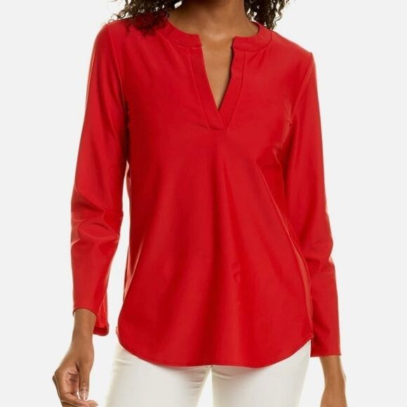 AMANDA UPRICHARD V-NECK 100% SILK long sleeve flowy red dressy blouse - Picture 1 of 7